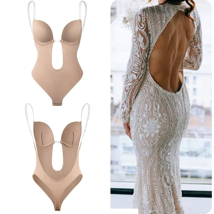 Women Shaperwear Deep V-Neck BackLess Bodysuit